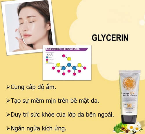 Hợp chất Glycerin giúp da luôn ẩm mịn, căng bóng tự nhiên