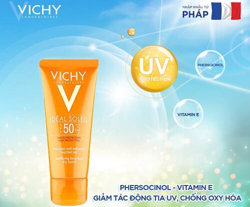 Kem chống nắng Vichy Mattifying Dry Touch Face Fluid sở hữu công thức độc quyền chống nắng cho da cực kì hiệu quả