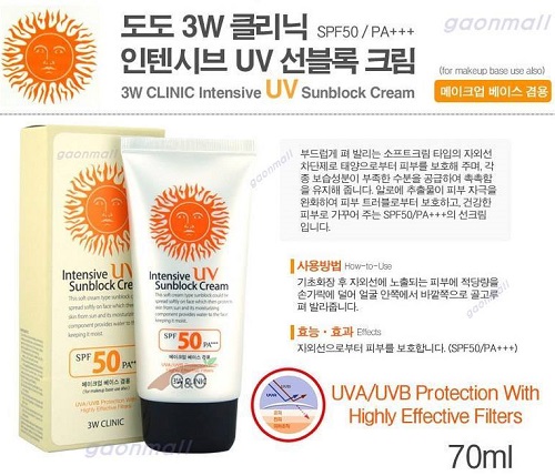 Kem chống nắng 3W Clinic Intensive Uv Sunblock Cream 70ml